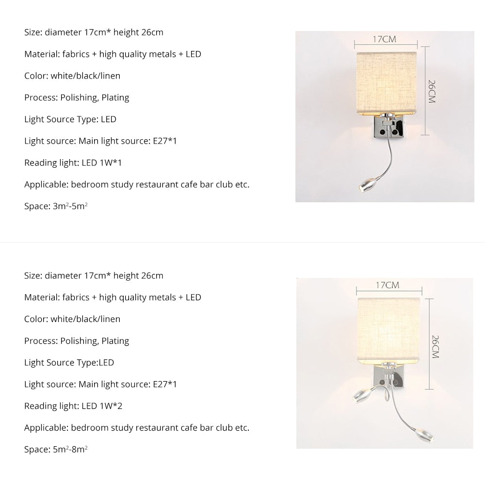 Wall Lamp Sconce Switch Stairs Light Luminaires Fixture E27 Bulb Bedroom Decor Bathroom Modern Bedside Lighting Wall Mounted