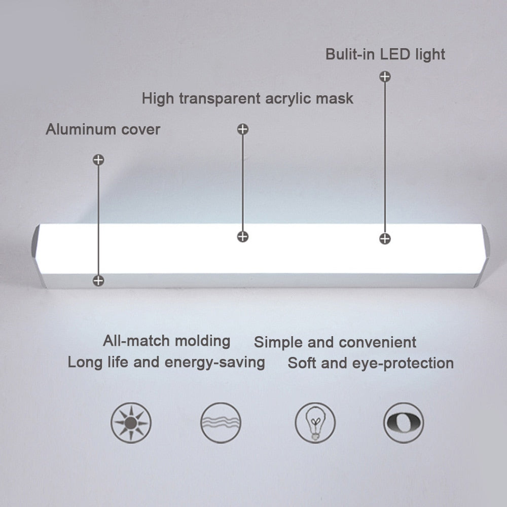 Wall Lamps Bathroom Led mirror light Waterproof 12W 16W 22W AC85-265V LED tube Modern Wall lamp Bathroom Lighting