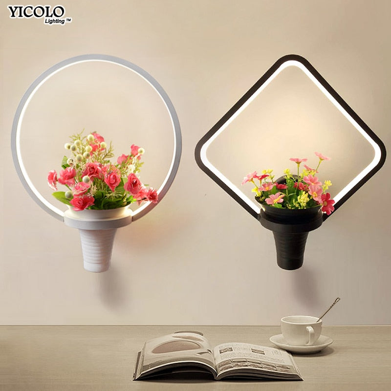 Wall Lamps white black color LED indoor art flower basket  for living room bedroom bedside aisle lamp wall lights  home deco