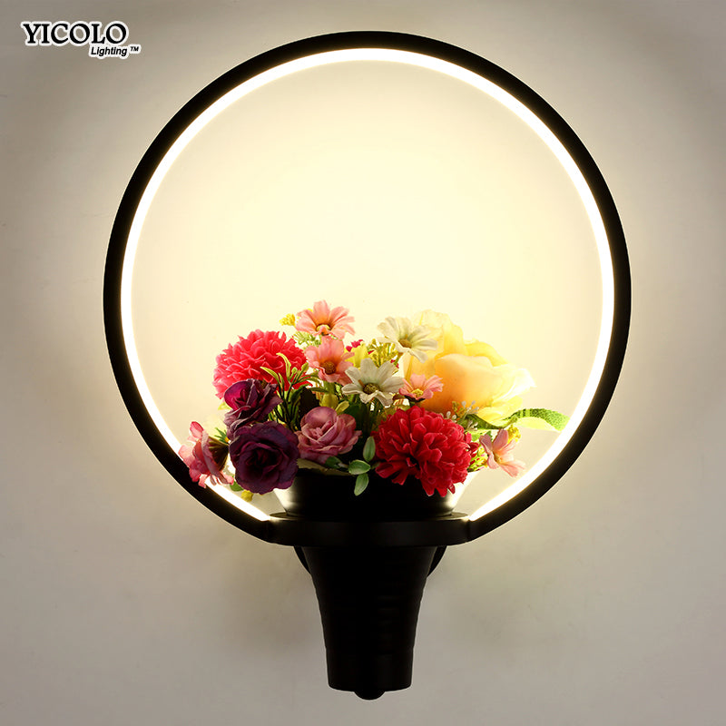 Wall Lamps white black color LED indoor art flower basket  for living room bedroom bedside aisle lamp wall lights  home deco