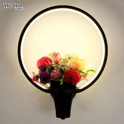 Wall Lamps white black color LED indoor art flower basket  for living room bedroom bedside aisle lamp wall lights  home deco