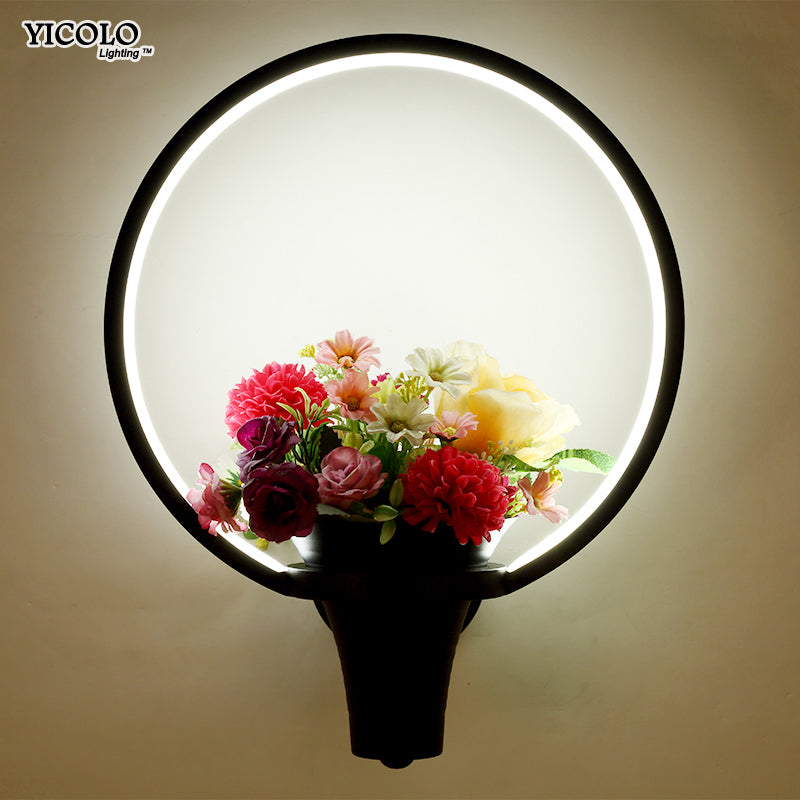 Wall Lamps white black color LED indoor art flower basket  for living room bedroom bedside aisle lamp wall lights  home deco
