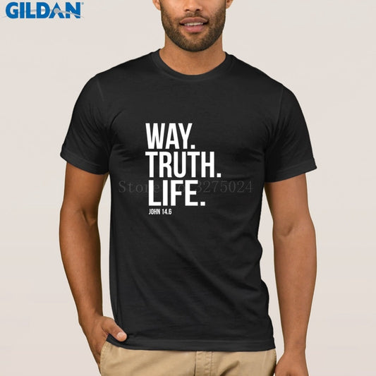 Way Truth Life Bible Scripture Verse Christian T Shirt Homme Print Tshirt Street Size S-3xl Top Men T-Shirt High Quality