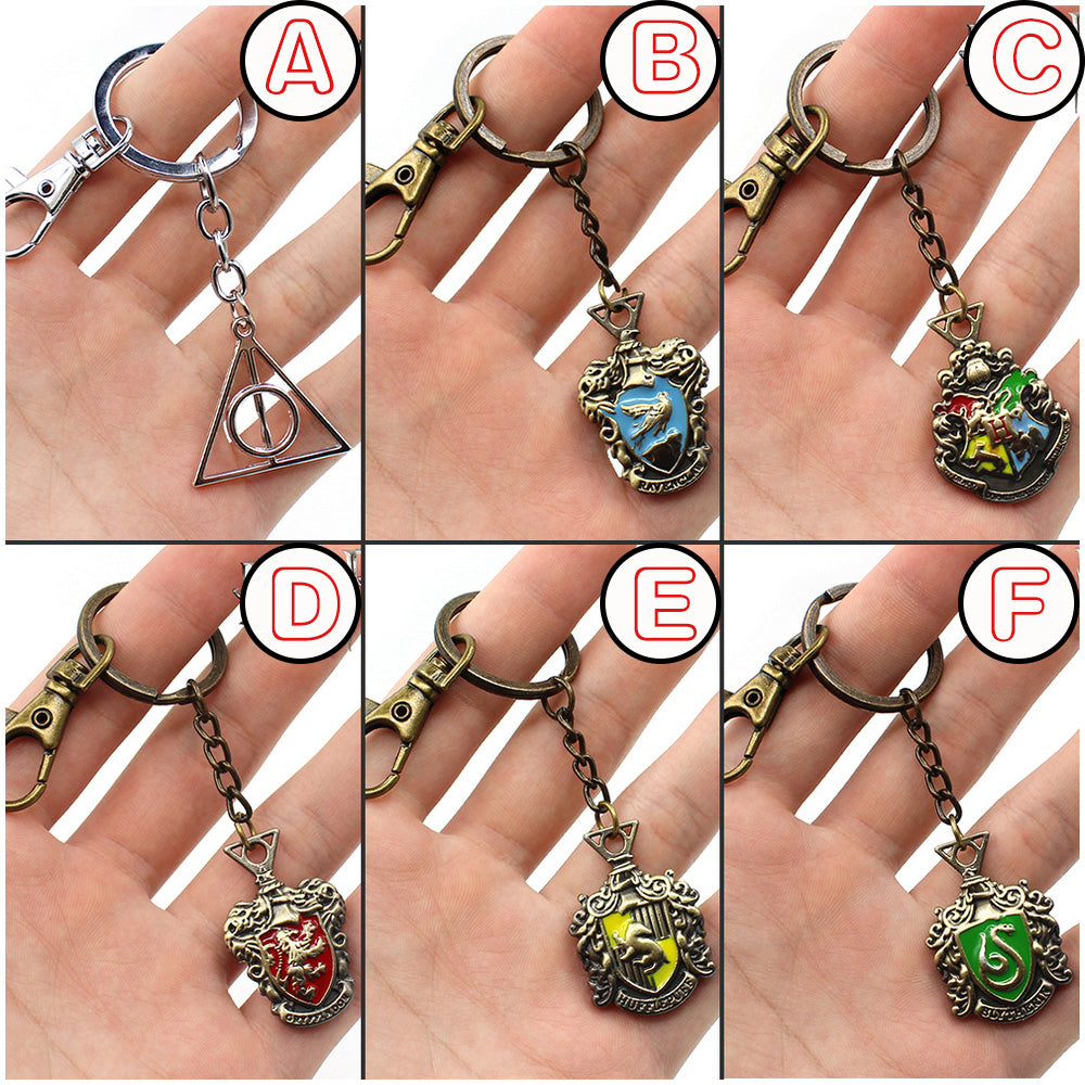 Wellcomics Harri Potter Deathly Hallows Hogwarts School Gryffindor Slytherin Ravenclaw Hufflepuff Metal Pendant Keychain Keyring