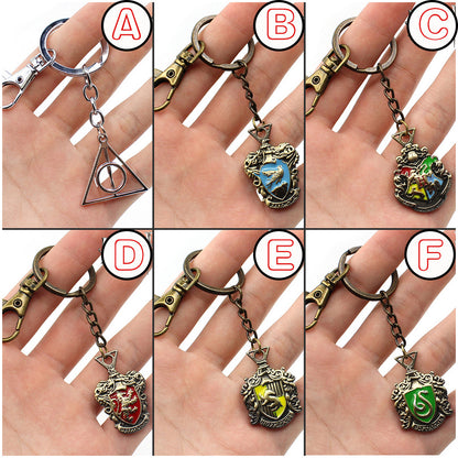 Wellcomics Harri Potter Deathly Hallows Hogwarts School Gryffindor Slytherin Ravenclaw Hufflepuff Metal Pendant Keychain Keyring