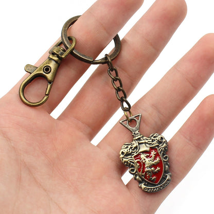 Wellcomics Harri Potter Deathly Hallows Hogwarts School Gryffindor Slytherin Ravenclaw Hufflepuff Metal Pendant Keychain Keyring