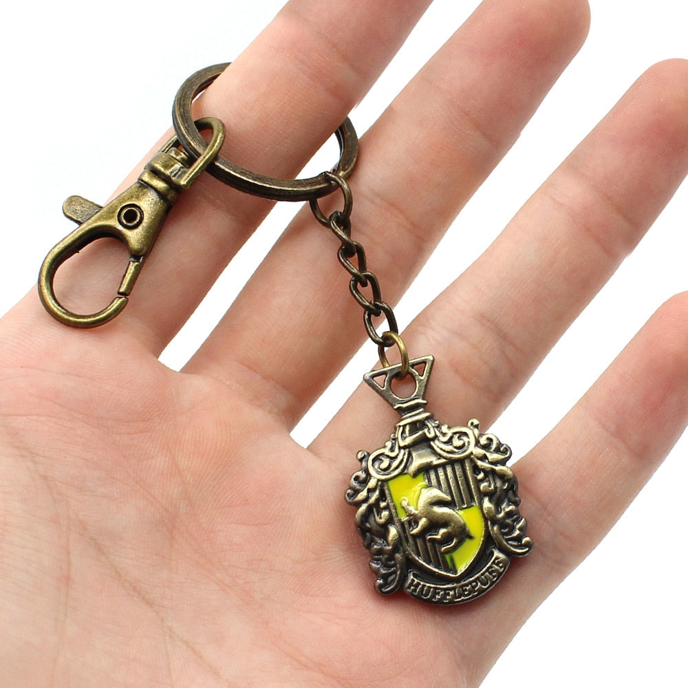 Wellcomics Harri Potter Deathly Hallows Hogwarts School Gryffindor Slytherin Ravenclaw Hufflepuff Metal Pendant Keychain Keyring