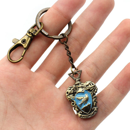 Wellcomics Harri Potter Deathly Hallows Hogwarts School Gryffindor Slytherin Ravenclaw Hufflepuff Metal Pendant Keychain Keyring