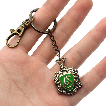 Wellcomics Harri Potter Deathly Hallows Hogwarts School Gryffindor Slytherin Ravenclaw Hufflepuff Metal Pendant Keychain Keyring