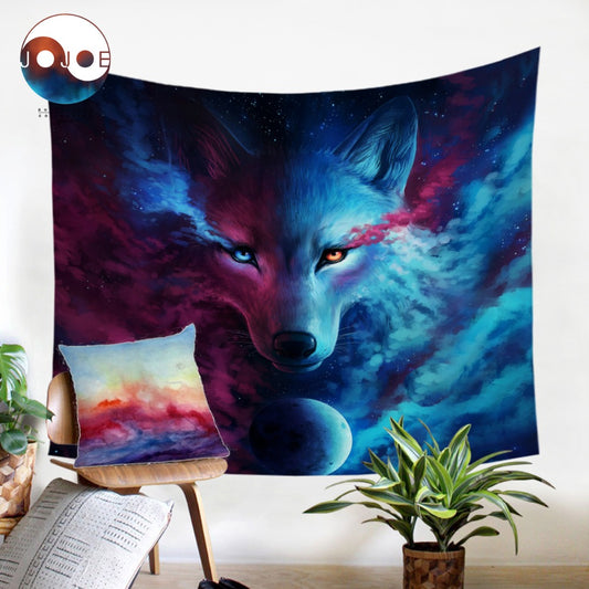 Where Light And Dark Meet by JoJoesArt Tapestry Wall Hanging For Adults Kids Animal Wolf Printed Bed Sheets Decorative Tapestry