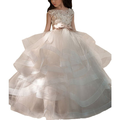 White First Communion Dresses Kids Ball Gowns Organza Robe Soiree Fille Wedding Party Tulle Little Flower Girls Pageant Dresses