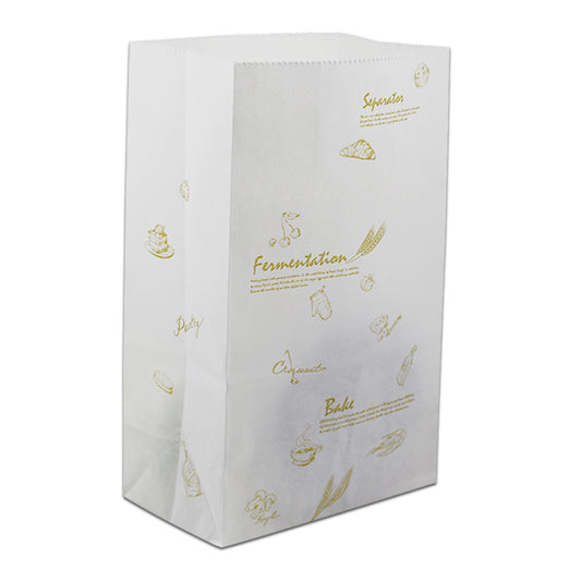 White Flat Open Kraft Paper Package Bag with Printing, Baking Food Cake Shopping Take Out Bags Reusable Grocery Packaging Pouch