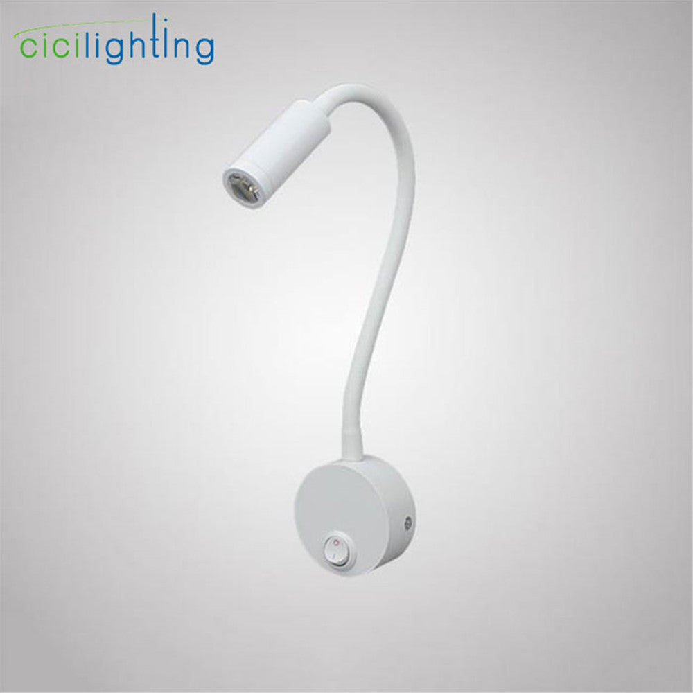 White LED Bedside Lamp, Wall Light, Night Light, 3W Gooseneck Led Reading Light,Bedroom/Living Room/Kids Room/Study Room Sconces