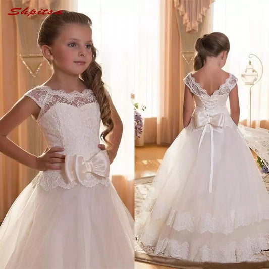 White Lace Flower Girl Dresses for Weddings Flowergirl First Communion Pageant Dresses for Wedding Party Girls