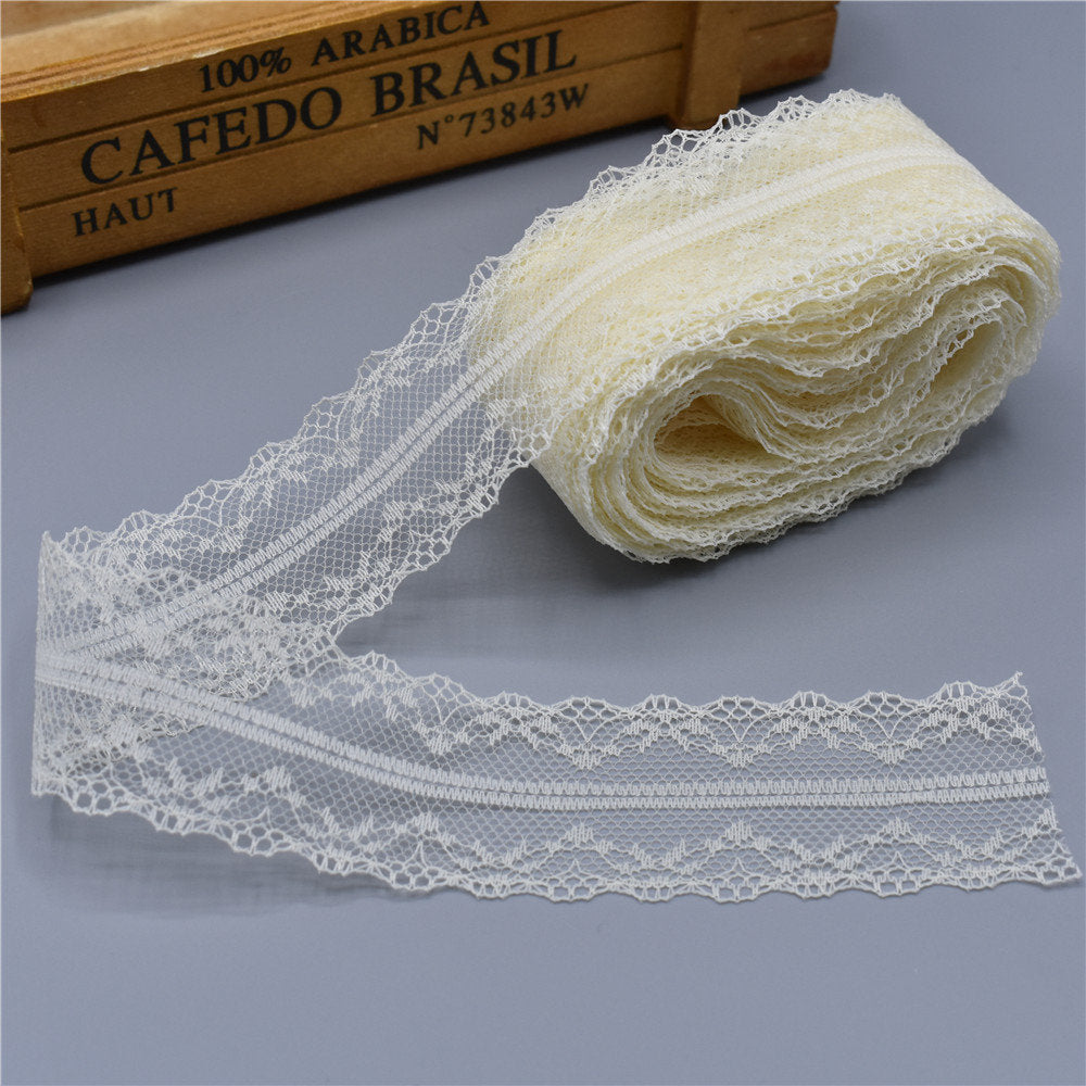 Wholesale 10Yards Beautiful Lace Ribbon 40MM Wide White african lace fabric embroidered lace trim trimmings for sewing DIY