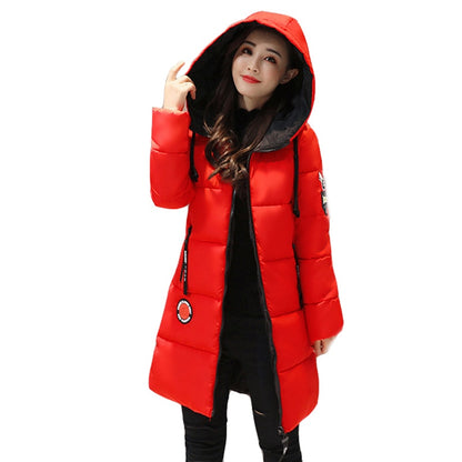 Winter Coat Women Slim Outwear Medium-Long Wadded Jacket Thick Hooded Cotton Fleece Warm Cotton Parkas