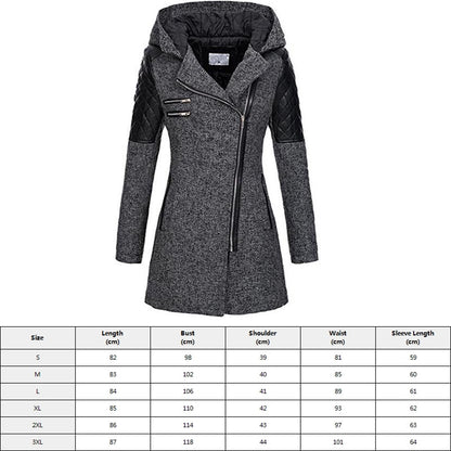 Winter Gothic Hooded Coats Zipper Slim Outerwear Zippers Fashion Patchwork Black Female Warm Windproof Autumn Overcoats Fall