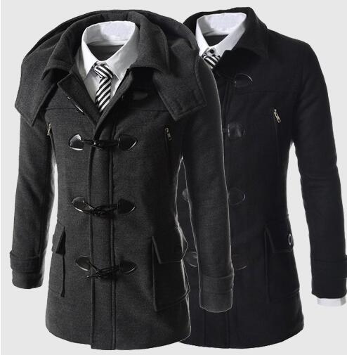 Winter High Quality Men's Woolen Horn button Coats Casual Overcoat Fashion Wool coat men Windbreaker jacket Peacoat for man