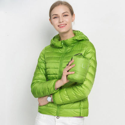 Winter Women Ultra Light Down Jacket Whie Duck Down Hooded Jackets Long Sleeve Warm Slim Coat Parka Female Solid Portabl Outwear