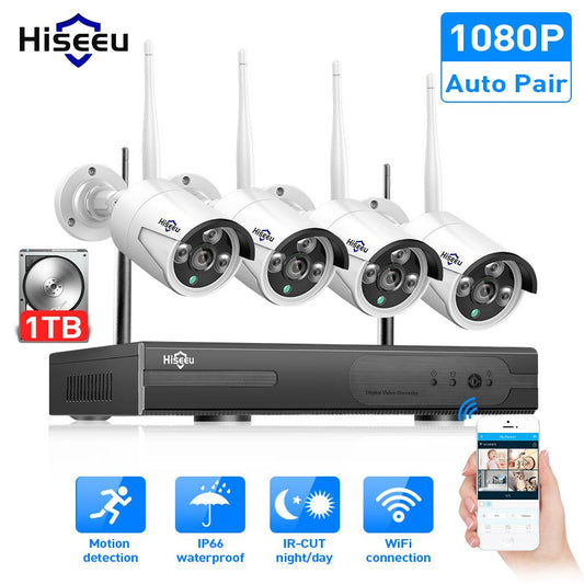 Wireless CCTV System 1080P 1TB HDD 2MP 4CH NVR IP IR-CUT outdoor CCTV Camera IP Security System video Surveillance Kit hiseeu