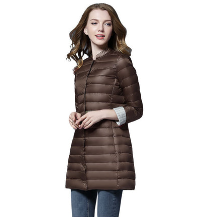 Woman Spring Padded Warm Coat Ultra Light Duck Down Jacket Long Female Overcoat Slim Solid Jackets Winter Coat Portable Parkas