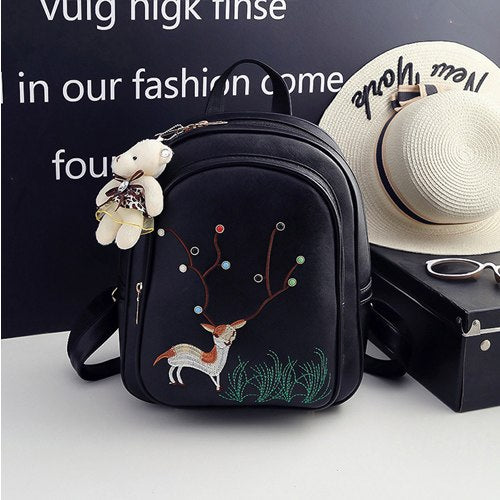 Women Backpack School Bags Leather Fashion Black 3 Sets Backpacks For Teenage Girls Bear Rivet Composite Shoulder Bag SAJOSE