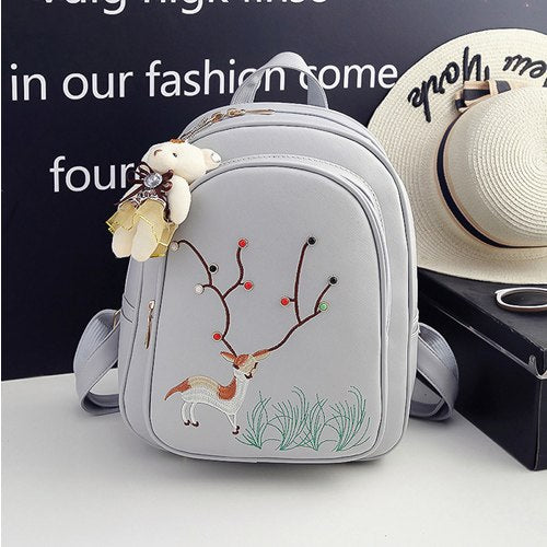 Women Backpack School Bags Leather Fashion Black 3 Sets Backpacks For Teenage Girls Bear Rivet Composite Shoulder Bag SAJOSE