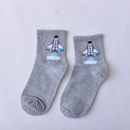 Women Daily Socks Harajuku Korea Japanese Cotton Kitten Flame Ulzzang Socks Men Chinese Cactus Gun Shark Alien Students Socks