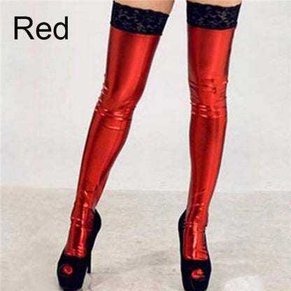 Women Fashion Stockings Lady  Black Lace High Nightclubs Faux Leather Sexy Thigh Stockings Dress Clothing Accessories