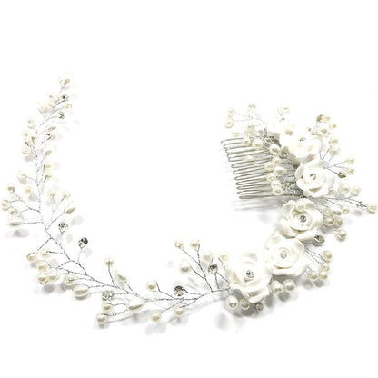 Women Hair Comb With White Flower Rhinestone Wedding Bridal Hair Accessiores Hair piece for Flowergirl