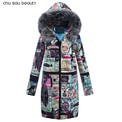 Women Parka Fashion Fur  Autumn Winter Warm Jackets Women  Collar Coats Long Parkas Hoodies Office Lady Cotton Plus Size