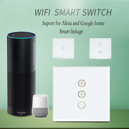 Work with Amazon Alexa Google home  Smart Wi-Fi  Glass Panel 110~240V  EU   Touch Light wall Switch tuya app for smart home