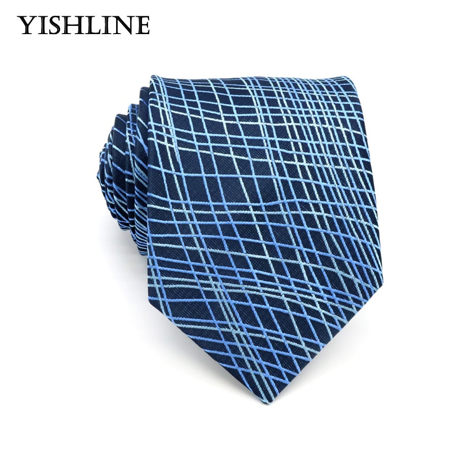 XKB 8CM Classic 100% Silk Men's Tie Fashion Neckties Blues Navy Blue Ties Geometric Men Cravat Business Wedding Party Gravatas