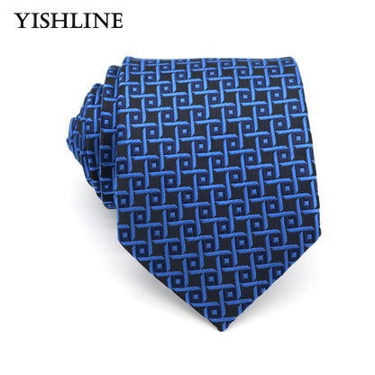 XKB 8CM Classic 100% Silk Men's Tie Fashion Neckties Blues Navy Blue Ties Geometric Men Cravat Business Wedding Party Gravatas