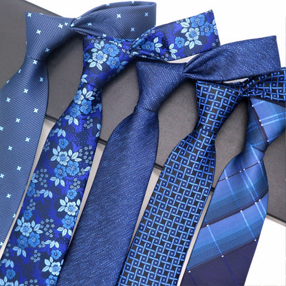 XKB 8CM Classic 100% Silk Men's Tie Fashion Neckties Blues Navy Blue Ties Geometric Men Cravat Business Wedding Party Gravatas