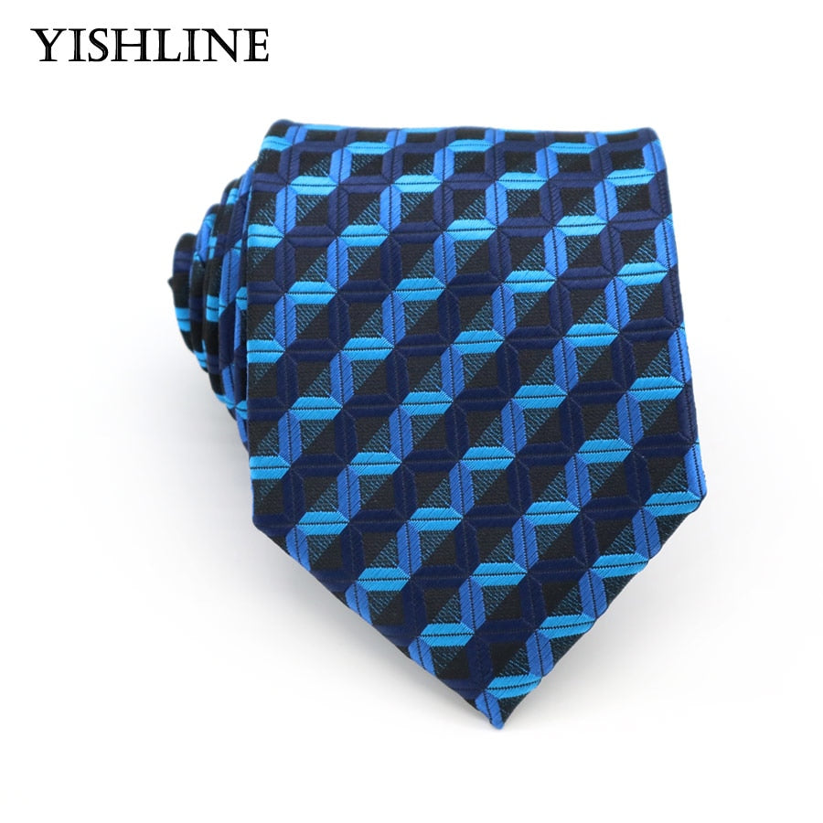 XKB 8CM Classic 100% Silk Men's Tie Fashion Neckties Blues Navy Blue Ties Geometric Men Cravat Business Wedding Party Gravatas