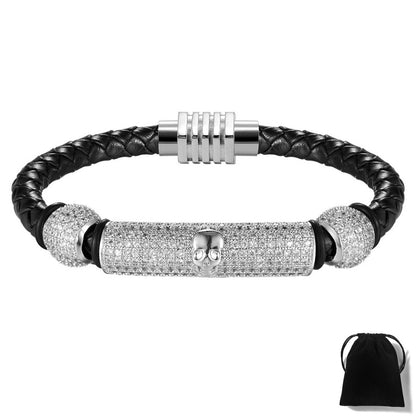 XQNI Channel Setting Skull Bracelet Rock 316L Stainless Steel Magnetic Buckle Charm Bangle Gold/Silver/Black/Rose gold Color