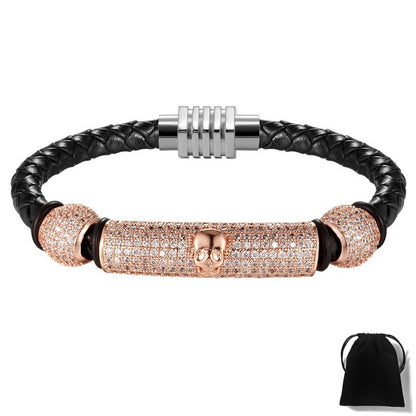 XQNI Channel Setting Skull Bracelet Rock 316L Stainless Steel Magnetic Buckle Charm Bangle Gold/Silver/Black/Rose gold Color