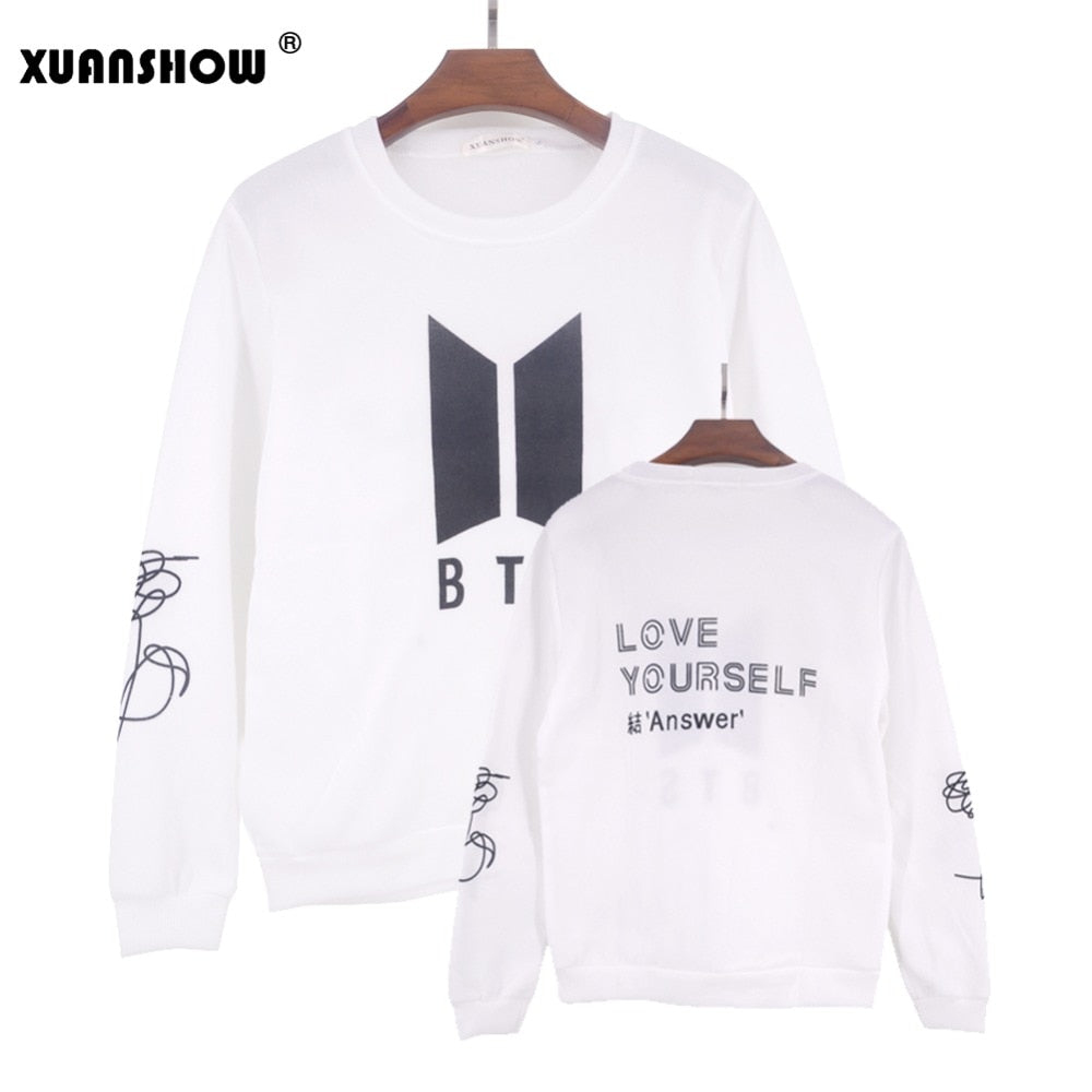 XUANSHOW 2018 New BTS Bangtan Boys Kpop Album Love Yourself Answer Fans Clothing Casual Letters Printed Pullover Tops