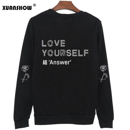 XUANSHOW 2018 New BTS Bangtan Boys Kpop Album Love Yourself Answer Fans Clothing Casual Letters Printed Pullover Tops