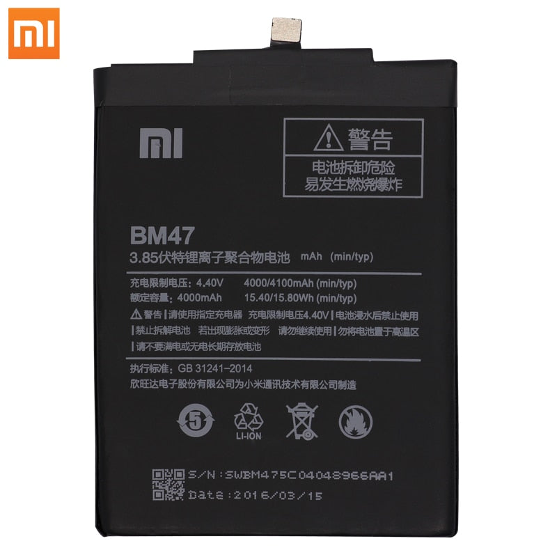 Xiao Mi Original  Redmi 3S Battery BM47 High Quality Large Capacity 4000mAh Battery Replacement For Redmi 3X 4X Hongmi 3 S 4 X