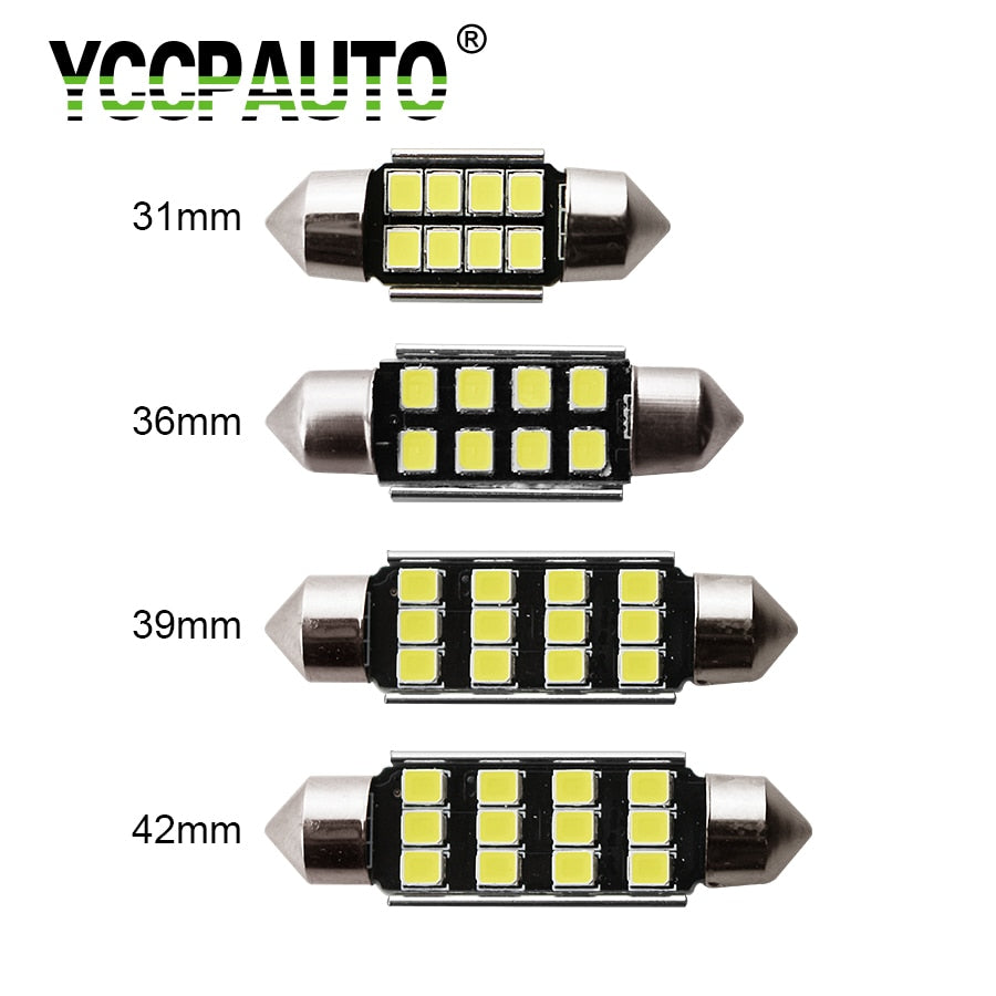 YCCPAUTO Festoon 31/36/39/42 MM Car LED Reading License Plate Ceiling Light Bulbs Interior Dome Festoon Lamp Auto Roof White 12V