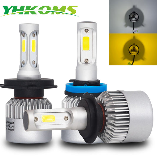 YHKOMS Car Headlight H4 H7 H11 LED H1 H3 H8 H9 9005 9006 880 5202 H13 Auto Fog Light 6500K 3000K White Yellow Light COB 12V 24V