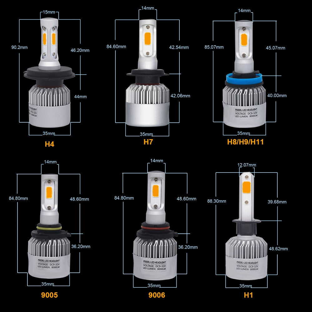 YHKOMS Car Headlight H4 H7 H11 LED H1 H3 H8 H9 9005 9006 880 5202 H13 Auto Fog Light 6500K 3000K White Yellow Light COB 12V 24V