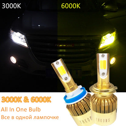 YHKOMS Car Headlight H4 LED H7 LED Bulb 3000K 6000K H1 H3 H8 H11 9005 HB3 9006 HB4 880 881 H27 LED Dual Color Yellow White Light