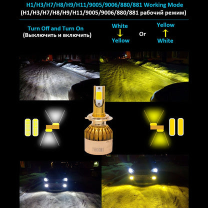 YHKOMS Car Headlight H4 LED H7 LED Bulb 3000K 6000K H1 H3 H8 H11 9005 HB3 9006 HB4 880 881 H27 LED Dual Color Yellow White Light