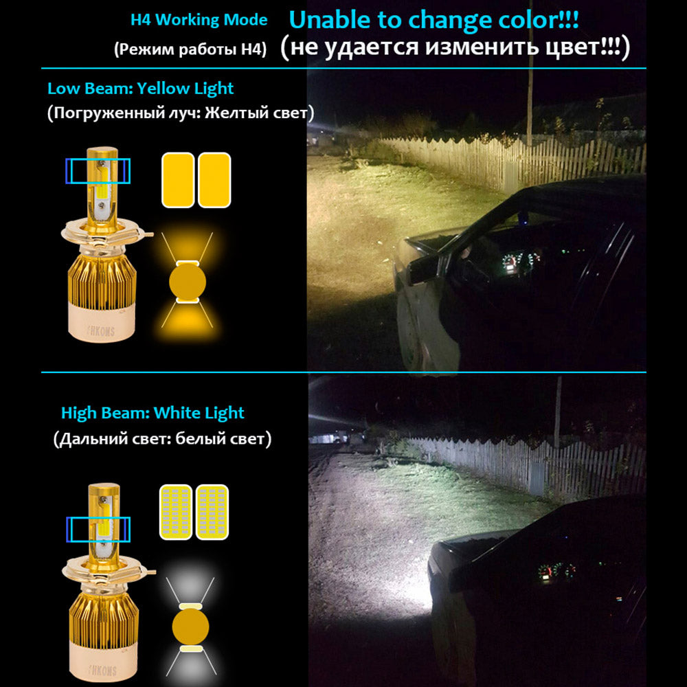 YHKOMS Car Headlight H4 LED H7 LED Bulb 3000K 6000K H1 H3 H8 H11 9005 HB3 9006 HB4 880 881 H27 LED Dual Color Yellow White Light