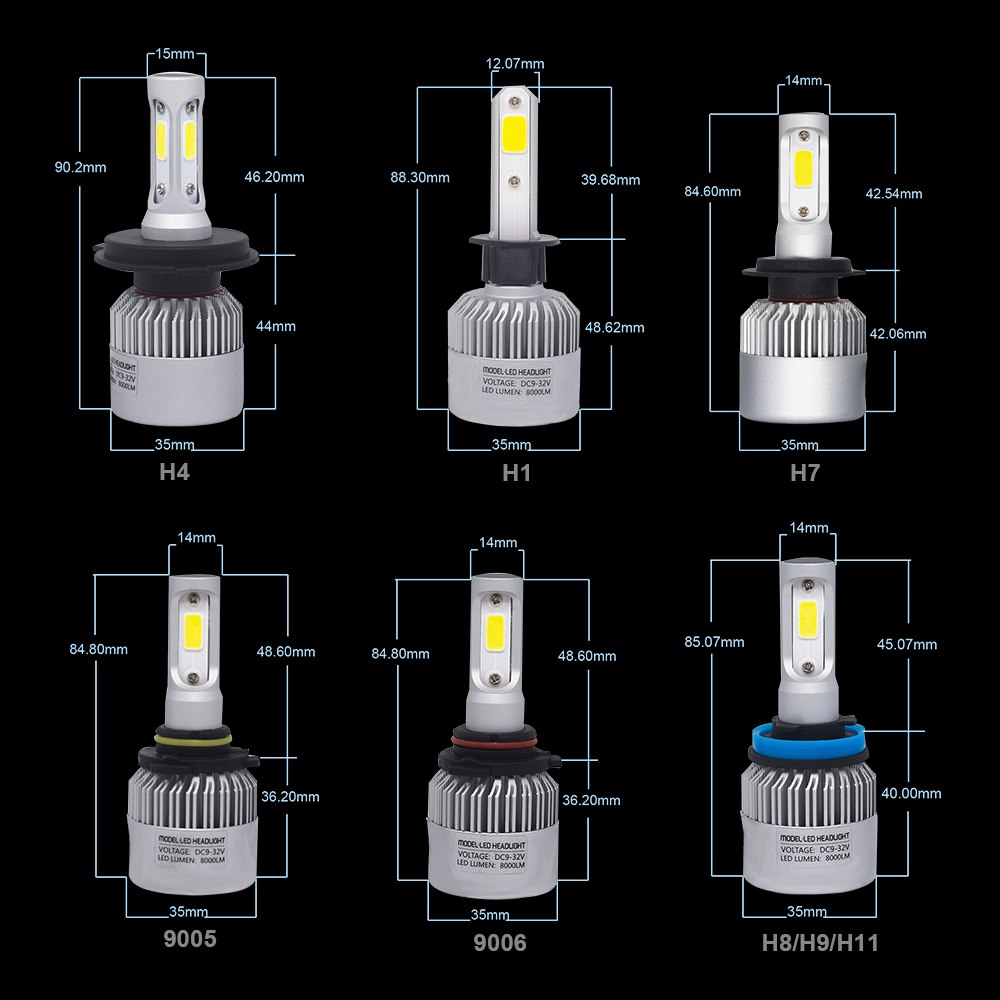 YHKOMS H4 H7 LED H8 H11 H1 H3 9005 9006 880 881 H27 3000K 4300K 6500K 8000K Car Headlight LED Auto Fog Light S2 C0B Headlamp 12V