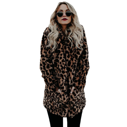 YJSFG HOUSE High quality Luxury Faux Fur coat for Women Coat Winter Warm Fashion Leopard artificial fur Women's Coats Jacket