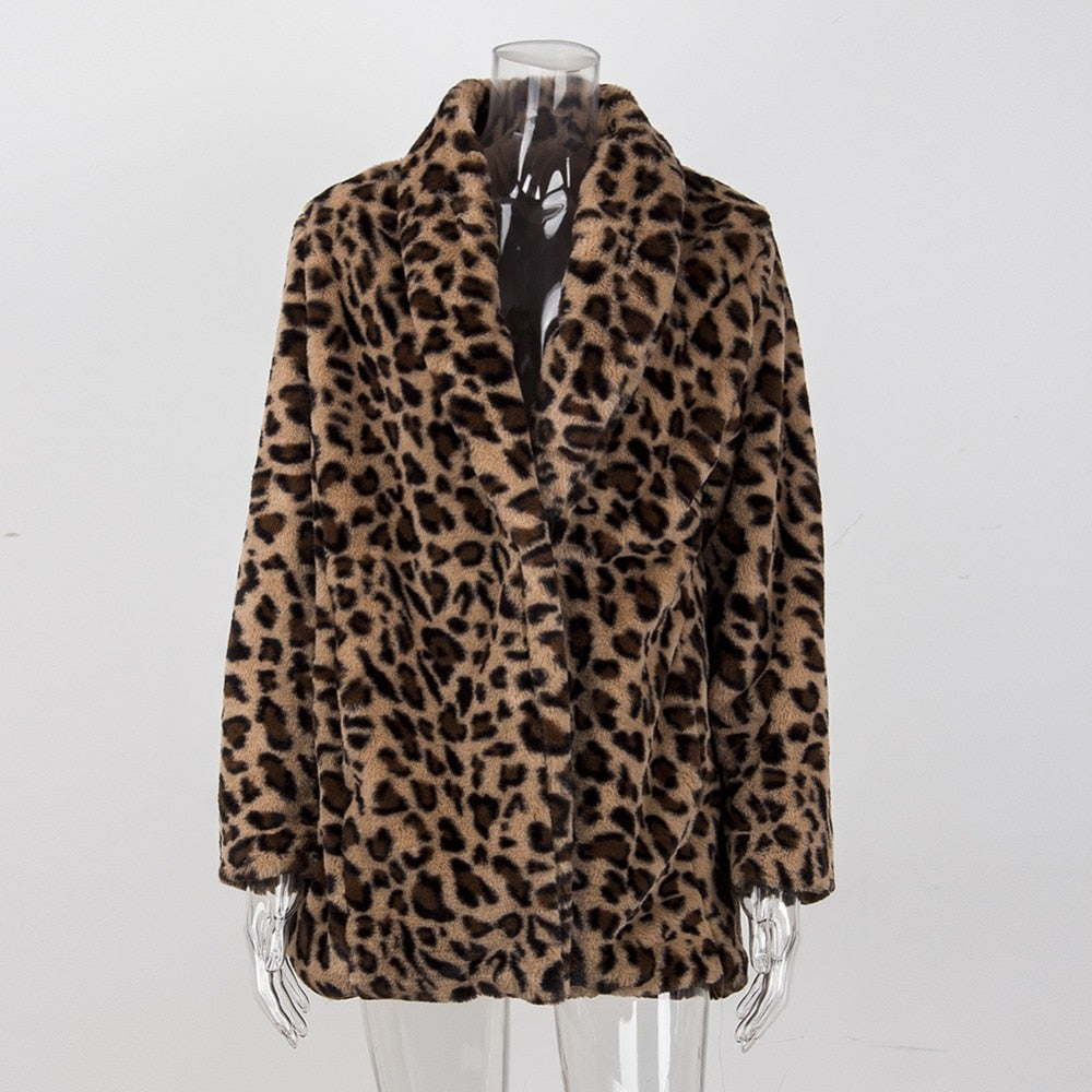 YJSFG HOUSE High quality Luxury Faux Fur coat for Women Coat Winter Warm Fashion Leopard artificial fur Women's Coats Jacket